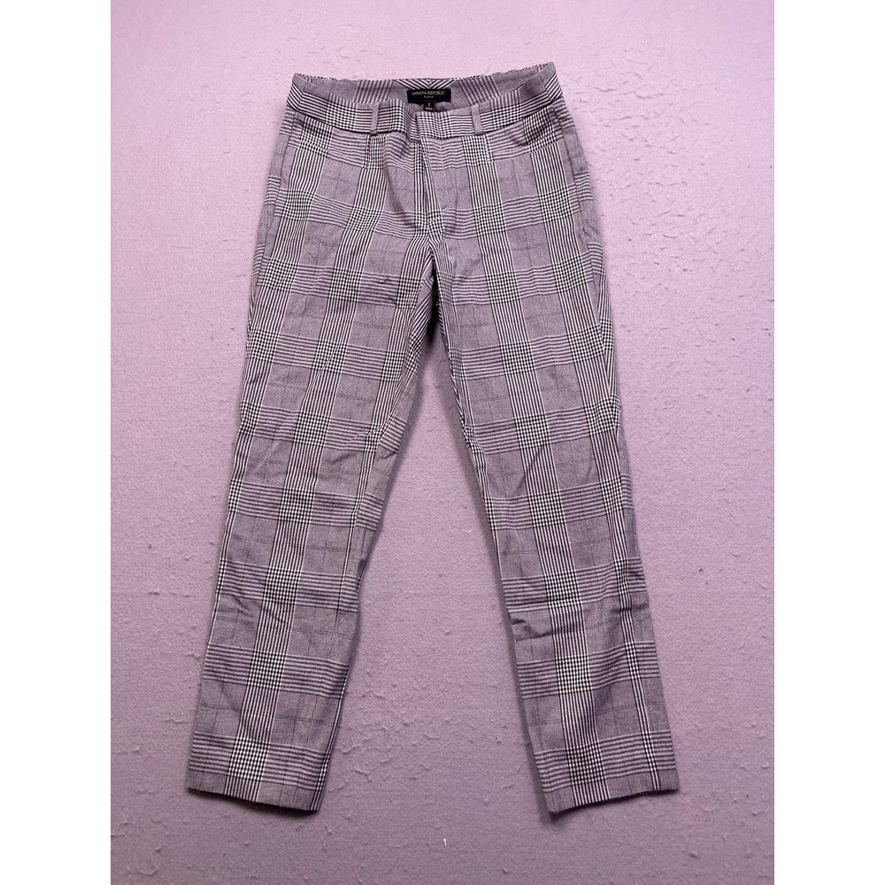 Banana Republic Sloan Pants Glen Plaid Grey Black 2 W29 Womens